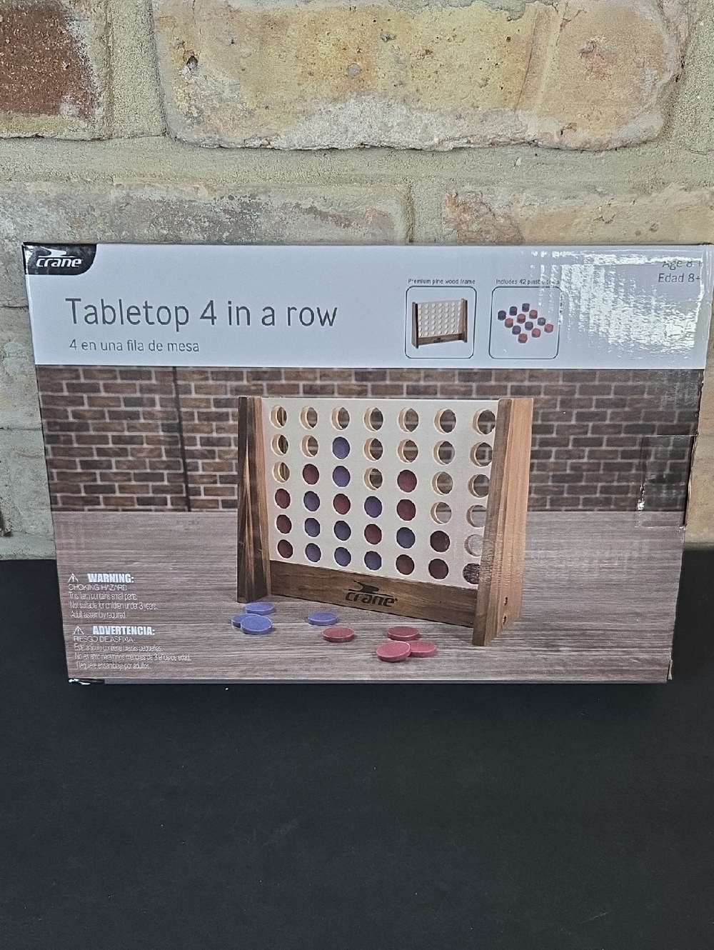 Tabletop 4-in-a-Row Game with Wooden Stand and Chips